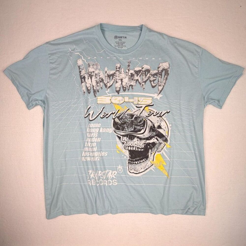 GSTR MindWarped 3045 World Tour Skull Graphic Tee 5XL Blue Streetwear